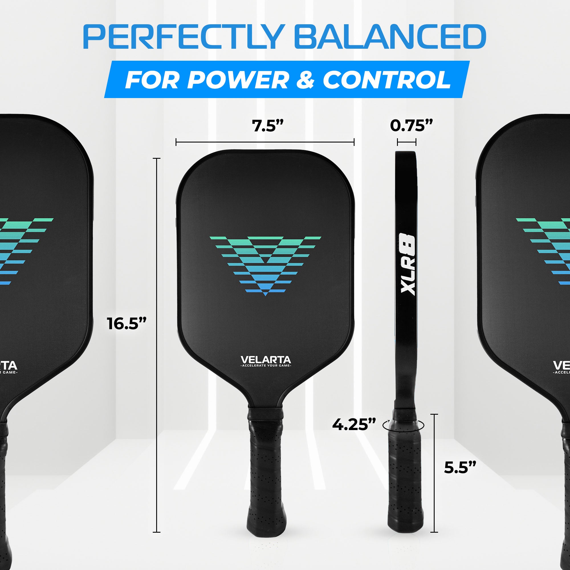 Velarta XLR8 Black Pickleball Paddle - Carbon Fiber