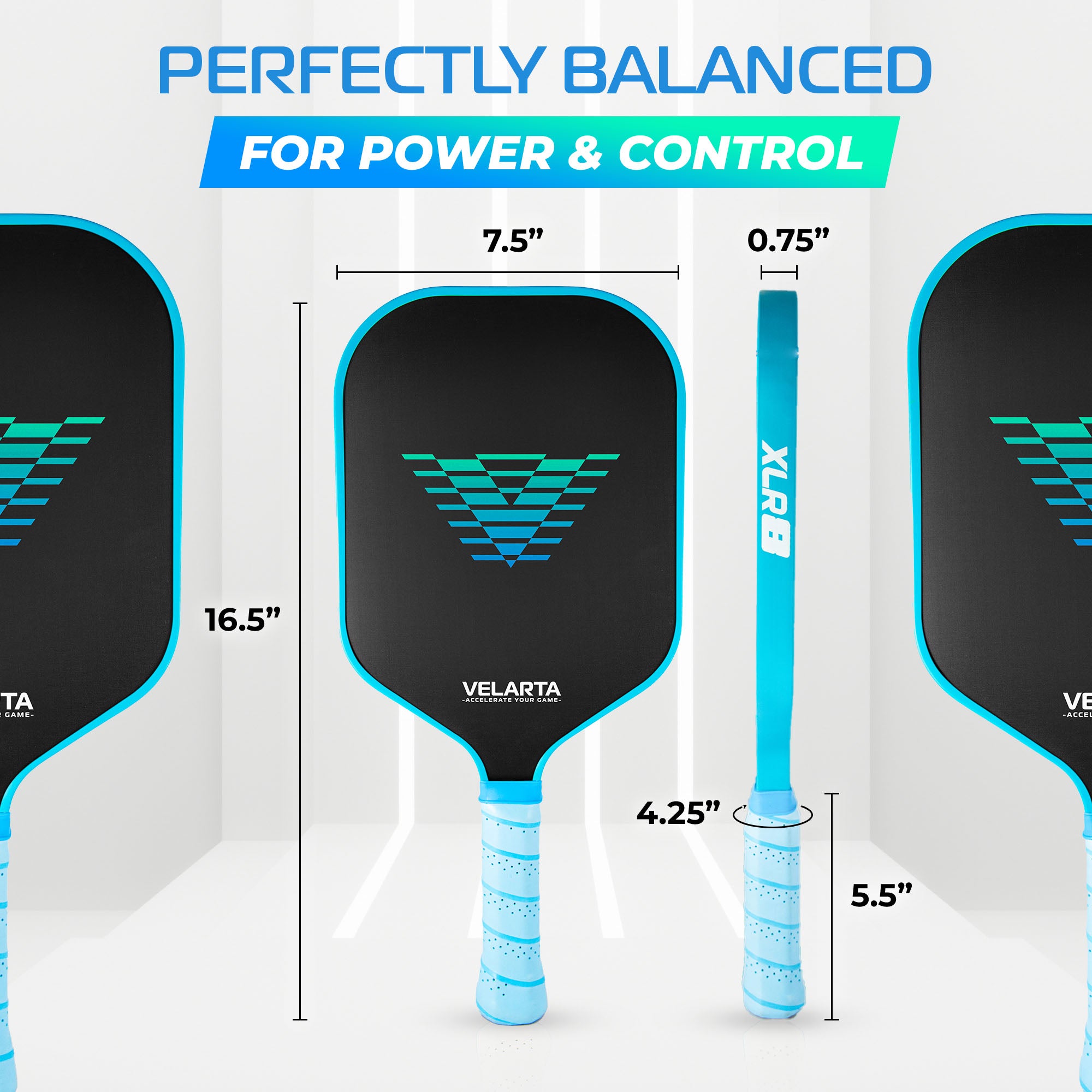 Velarta XLR8 Blue Pickleball Paddle - Carbon Fiber