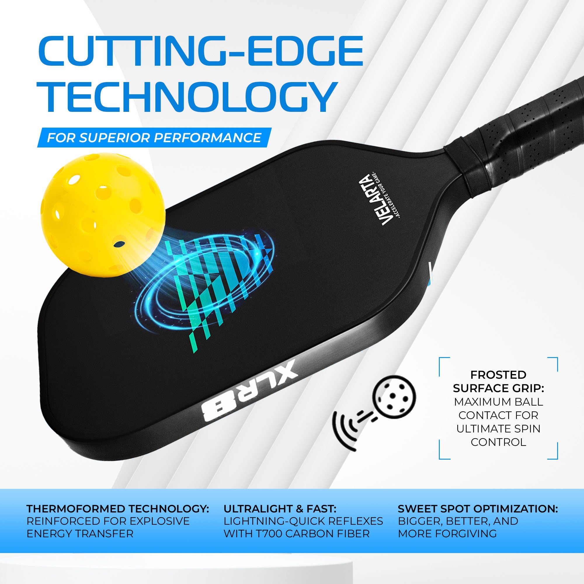 Velarta XLR8 Black Pickleball Paddle - Carbon Fiber