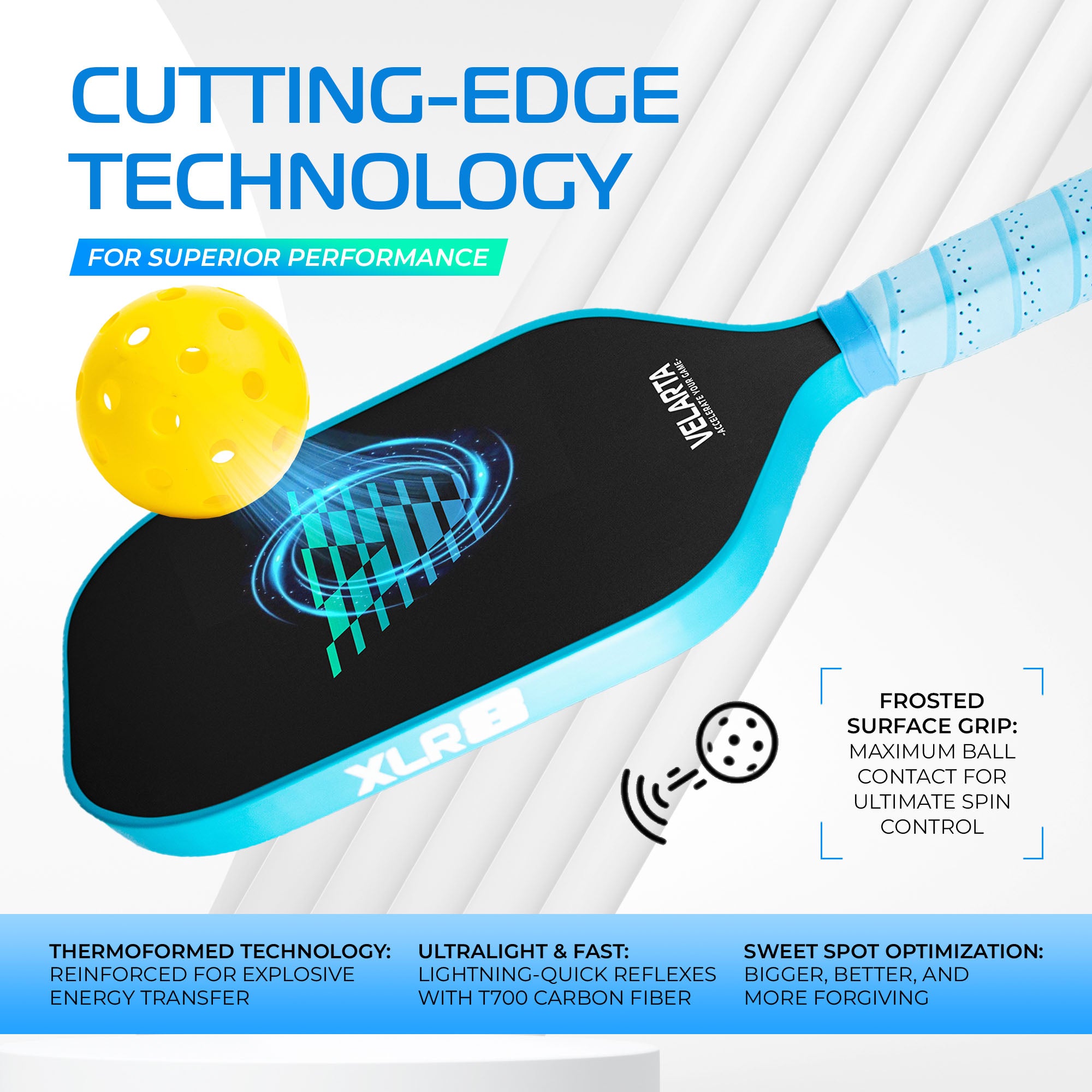 Velarta XLR8 Blue Pickleball Paddle - Carbon Fiber