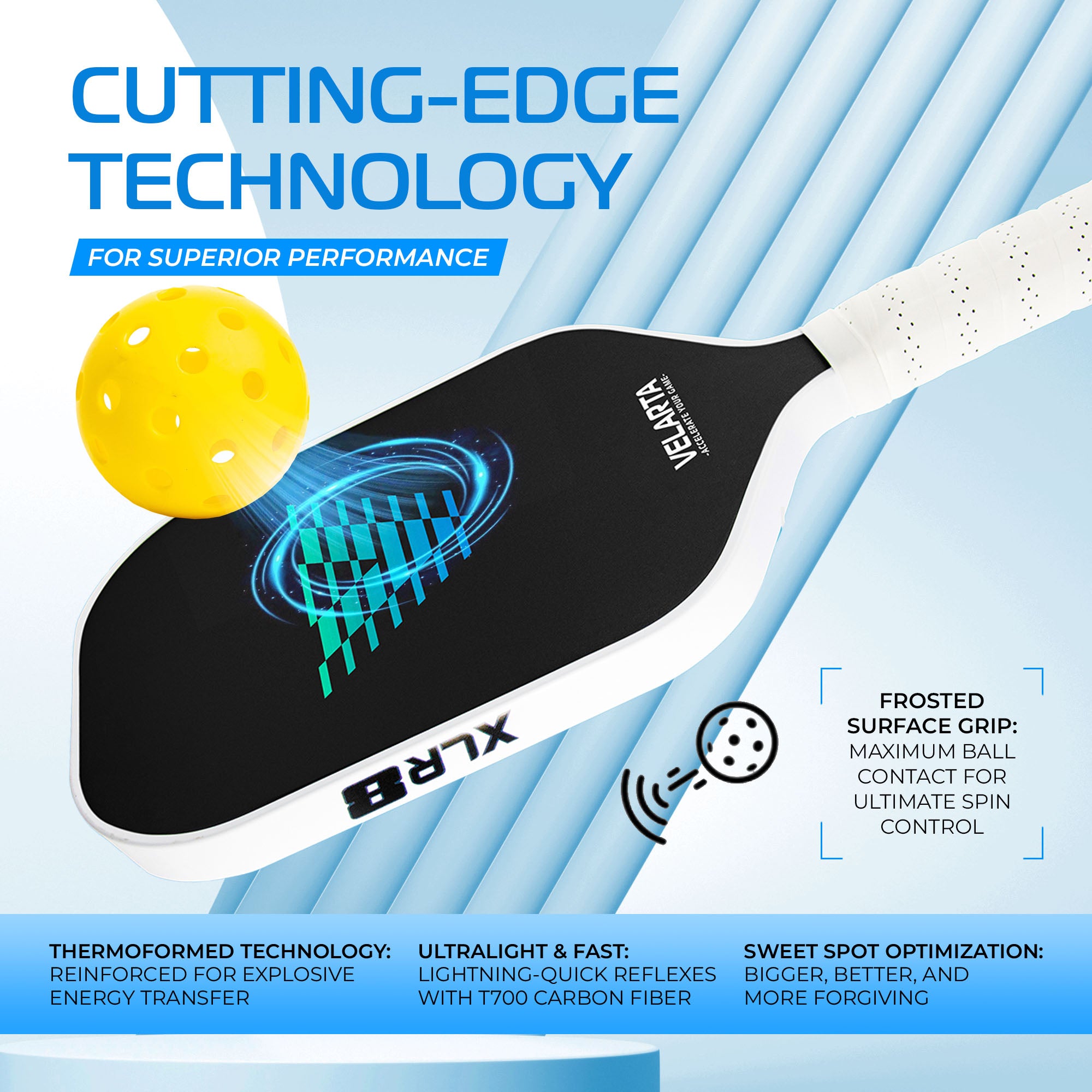 Velarta XLR8 White Pickleball Paddle - Carbon Fiber